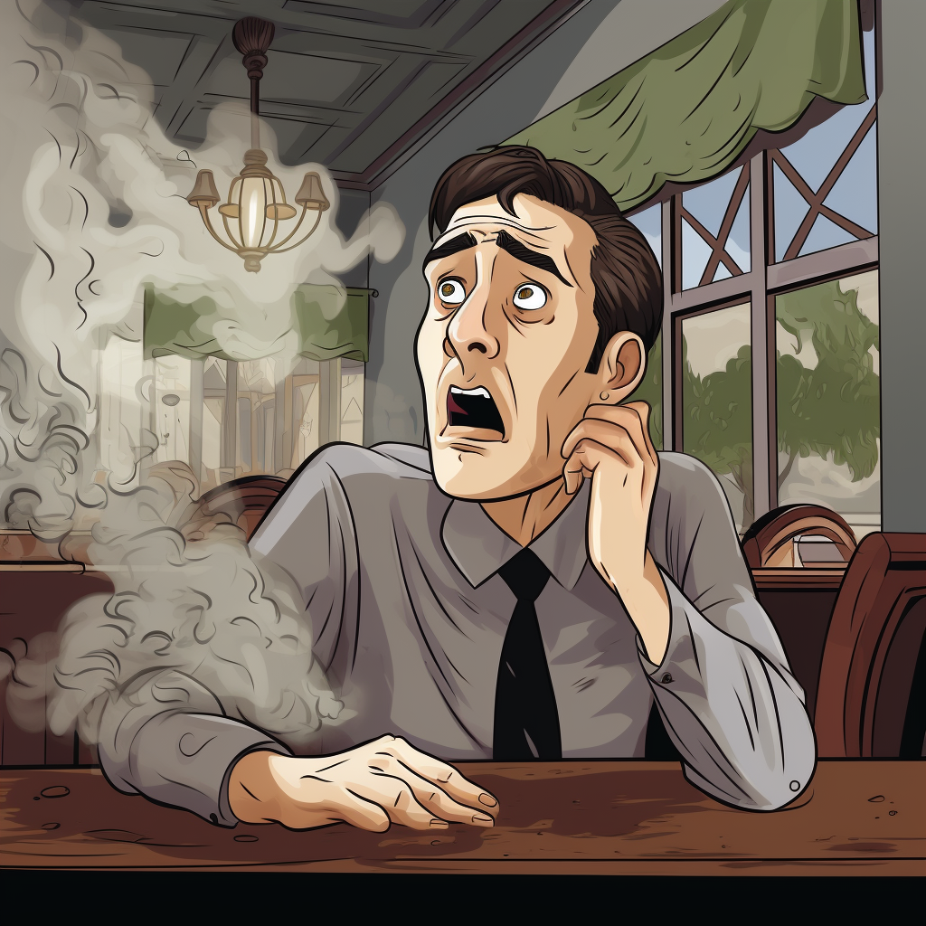 Sewer Odors visualized in a cartoon of a man reacting to a bad smell in a restaurant