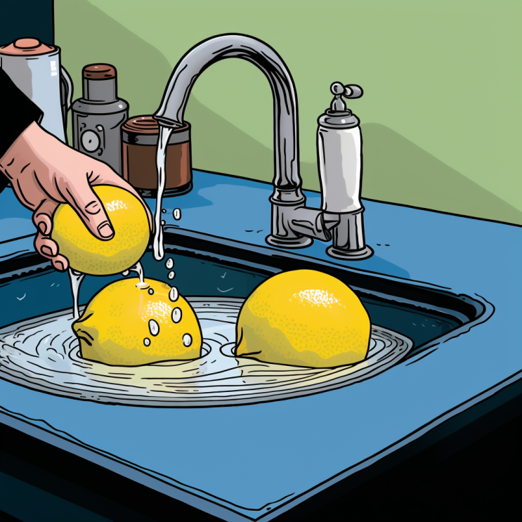 AI Generated Image of Lemons in a Sink - A great way to freshen your garbage disposal.