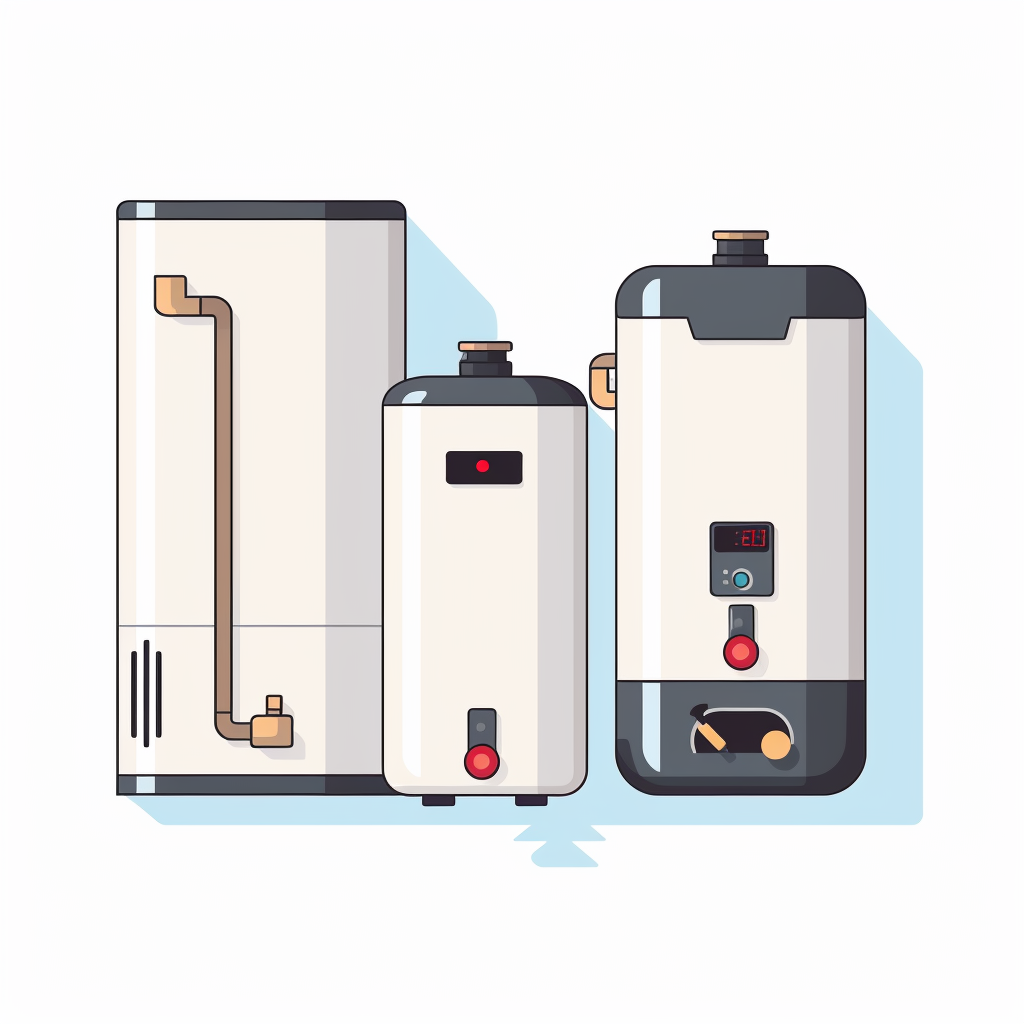 Cartoon of three types of hot water heaters next to one another in Brooklyn