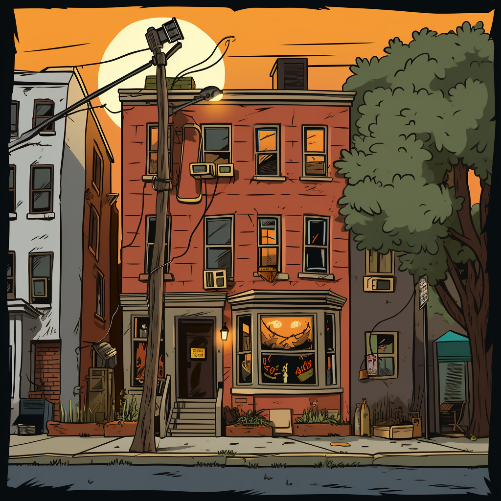 AI generated image of a Brooklyn building during a power outage.