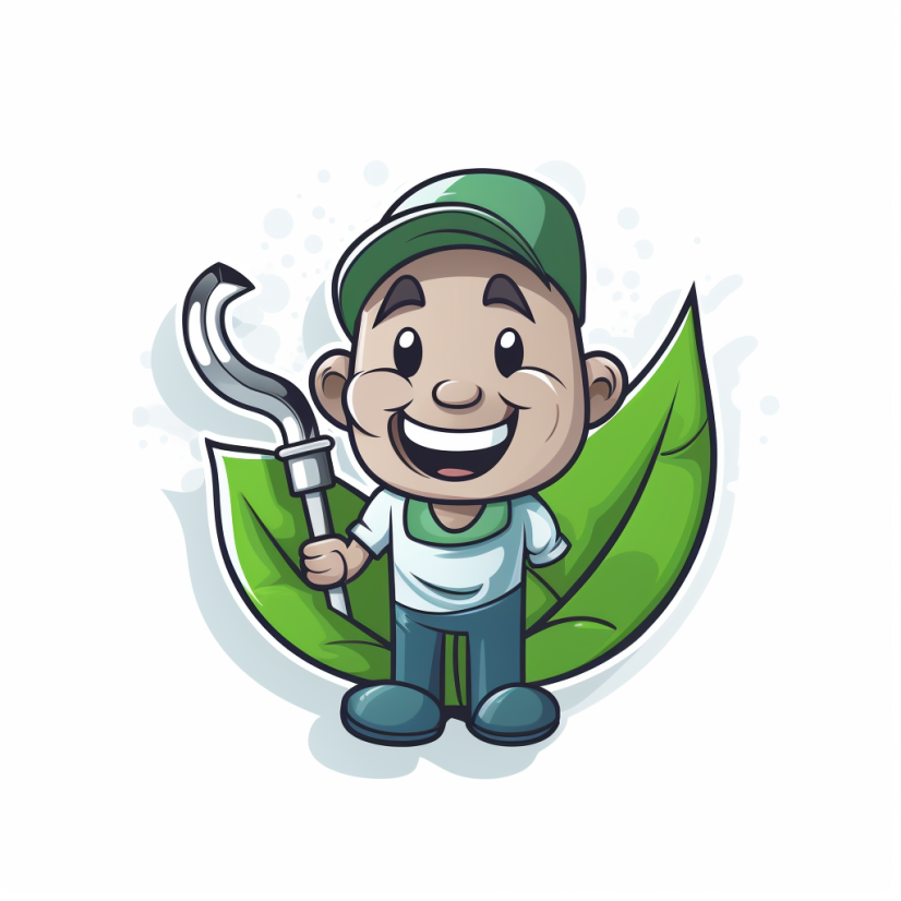 Eco-friendly plumber cartoon, plumber with a green leaf behind him