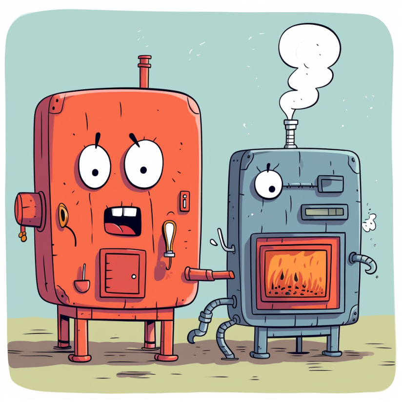 Cartoon of a furnace and boiler side by side