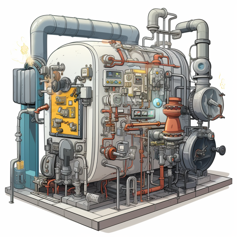 Cartoon image of a high efficiency boiler for heating / plumbing systems