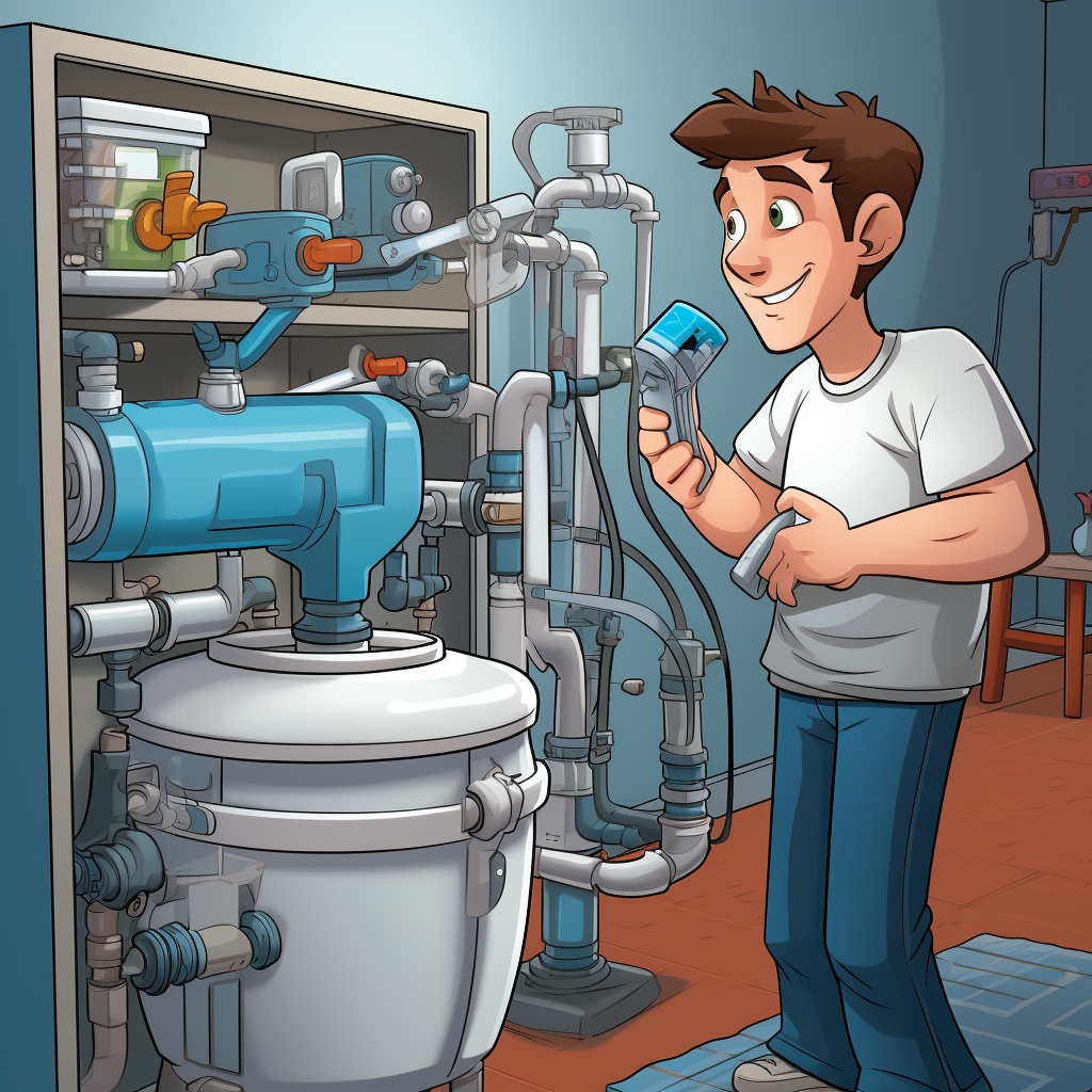 Cartoon of a Brooklyn plumber after installing a water softener.