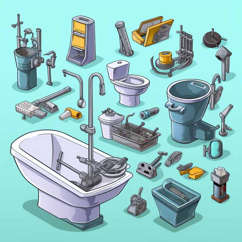 Cartoon of Plumbing Fixtures and Appliances