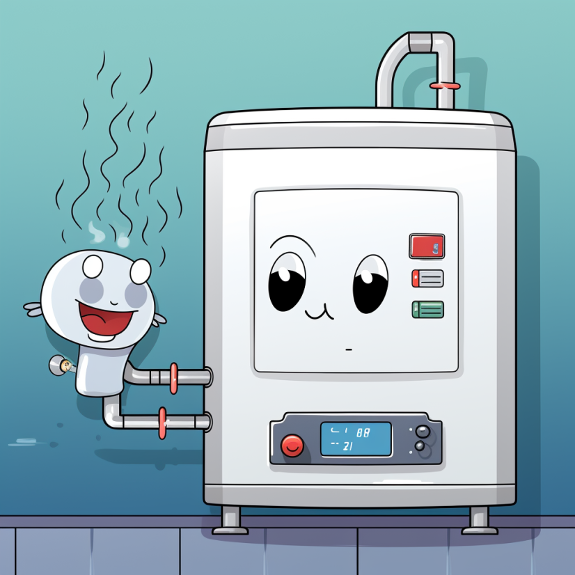 AI rendered cartoon of a tankless water heater.