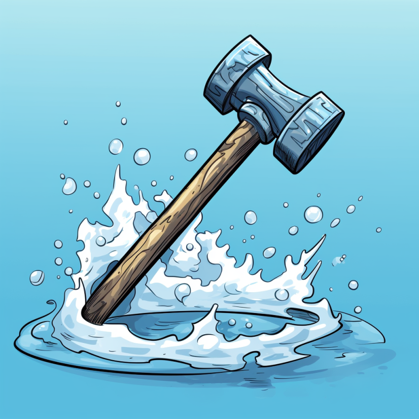 Cartoon image of a hammer coming out of the water