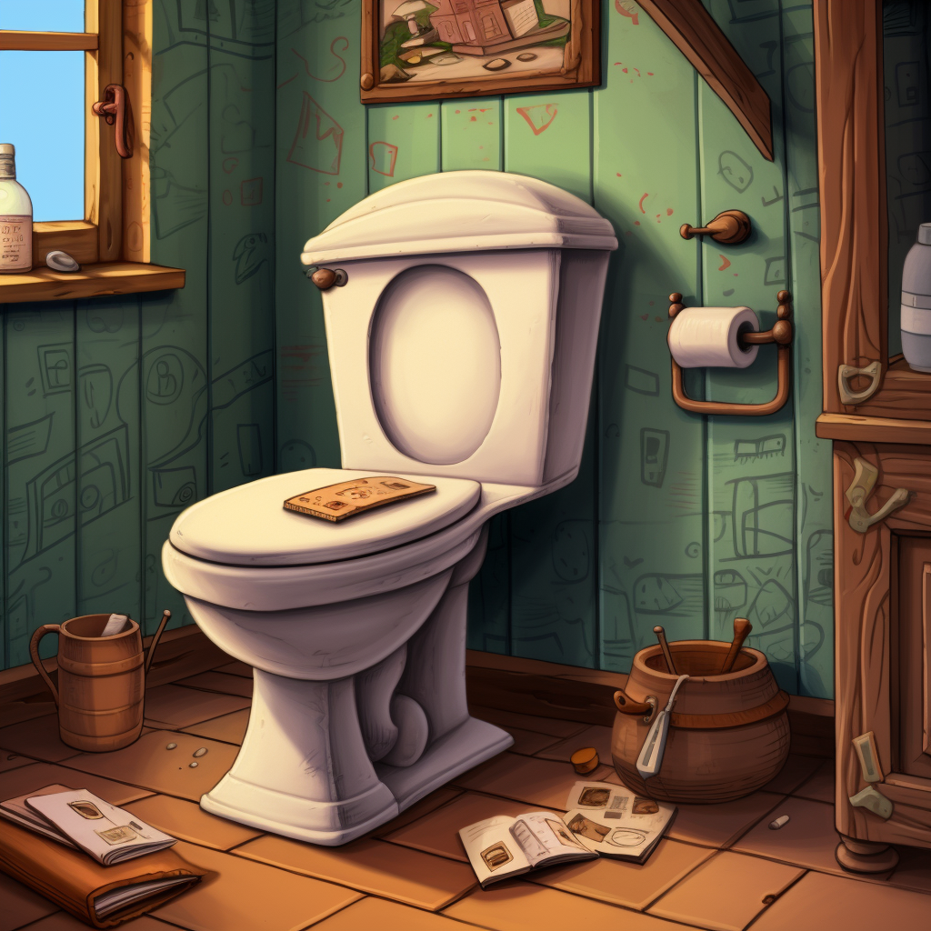 A cartoon of a Brooklyn toilet that smells when you flush even though it is clean.