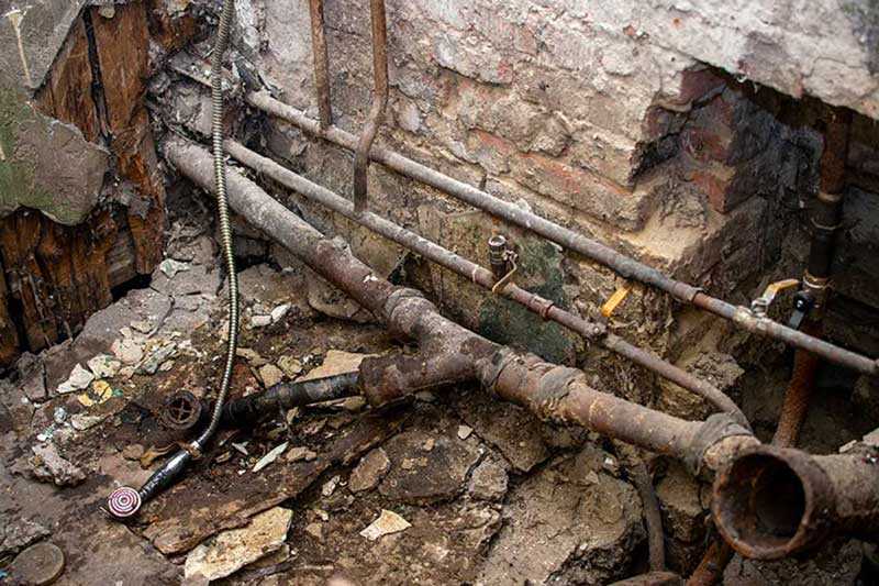 Old damaged sewer pipes requiring repair in Brooklyn, NY