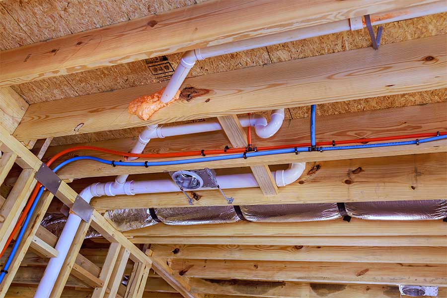 Water line repiping installed in ceiling framing in Brooklyn, NY